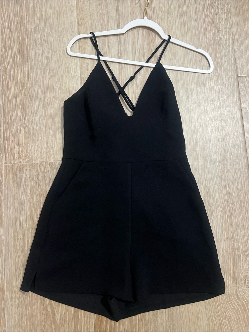 BCBGeneration Black Strappy V-Neck Romper